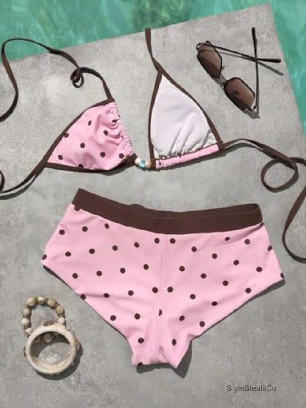 2 Piece Bikini Set Triangle Halter Top Boyshorts Polka Dot Swim Suit - Picture 5 of 6
